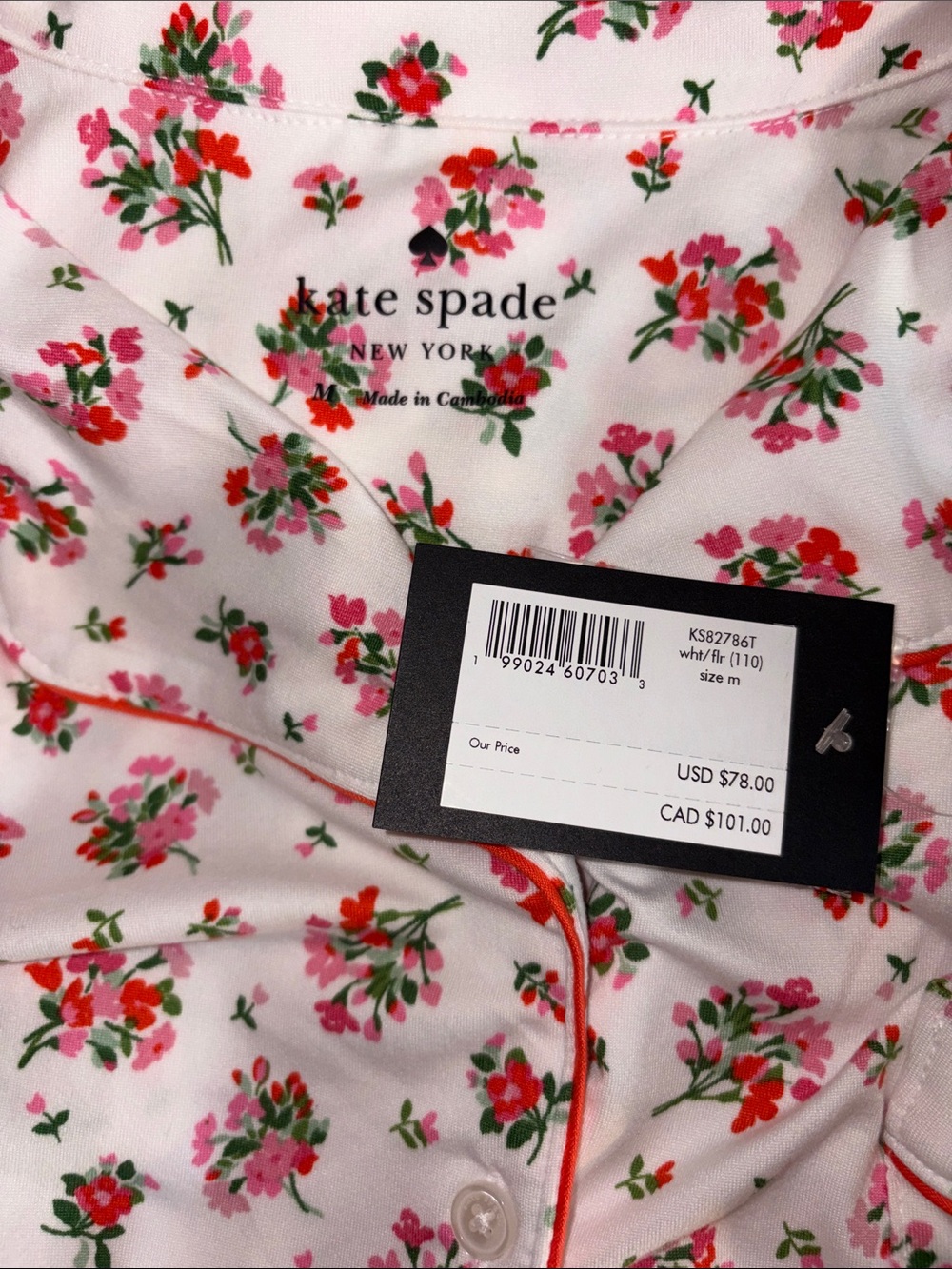 Kate Spade Floral Short-Sleeve Pajamas M NWT - Picture 4 of 7